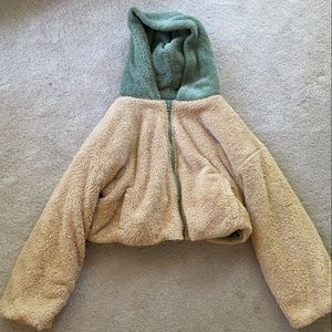 Grey Bandit Teddy Reversible Cropped Jacket Tan/Geen Size Small